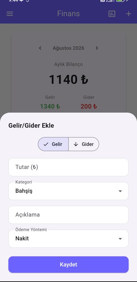 Gelir/Gider ekleme