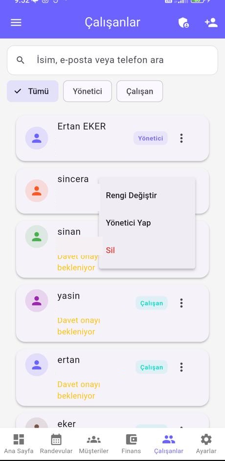 Çalışan satır menüsü