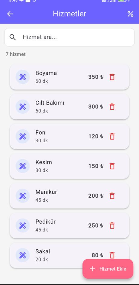Hizmet listesi