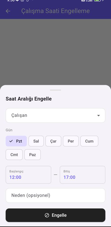 Saat aralığı engelleme